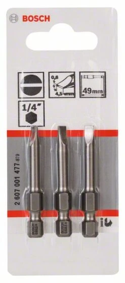 Bosch Schrauberbit Extra-Hart S 0,6 X 4,5, 49 Mm, 3er-Pack (2 607 001 477)