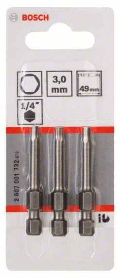 Bosch Schrauberbit Extra-Hart HEX 3, 49 Mm, 3er-Pack (2 607 001 732)