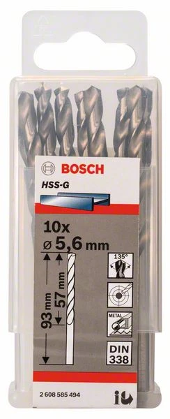 Bosch Metallbohrer HSS-G, DIN 338, 5,6 X 57 X 93 Mm, 10er-Pack (2 608 585 494) 4 Bosch Metallbohrer HSS-G, DIN 338, 5,6 X 57 X 93 Mm, 10er-Pack (2 608 585 494) – Bild 2