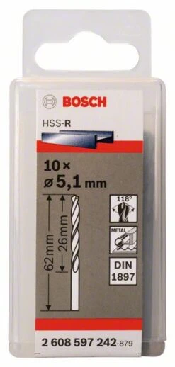 Bosch Karosseriebohrer HSS-R, DIN 1897, 5,1 X 26 X 62 Mm, 10er-Pack (2 608 597 242) -Bosch IMG RD 142596 16 gz2v y7
