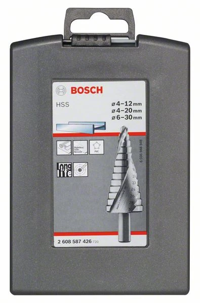 Bosch Stufenbohrer HSS-Set, 3-teilig, 4 - 12 Mm, 4 - 20 Mm, 6 -30 Mm (2 608 587 426) 4 Bosch Stufenbohrer HSS-Set, 3-teilig, 4 - 12 Mm, 4 - 20 Mm, 6 -30 Mm (2 608 587 426) – Bild 2