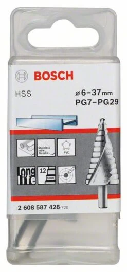 Bosch Stufenbohrer HSS, Für Kabelverschraubungen, 6 - 37 Mm, 10 Mm, 93 Mm, 12 Stufen (2 608 587 428)