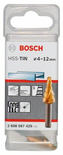 Bosch Stufenbohrer HSS-TiN, 4 - 12 Mm, 6 Mm, 50 Mm, 5 Stufen (2 608 587 429)