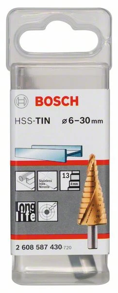 Bosch Stufenbohrer HSS-TiN, 6 - 30 Mm, 10 Mm, 93,5 Mm, 13 Stufen (2 608 587 430)