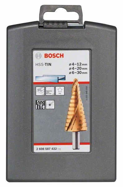 Bosch Stufenbohrer HSS-TiN-Set, 3-teilig, 4 - 12 Mm, 4 - 20 Mm, 6 - 30 Mm (2 608 587 432) 4 Bosch Stufenbohrer HSS-TiN-Set, 3-teilig, 4 - 12 Mm, 4 - 20 Mm, 6 - 30 Mm (2 608 587 432) – Bild 2
