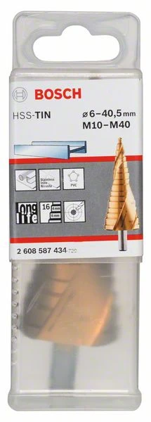 Bosch Stufenbohrer HSS-TiN, Für Kabelverschr., M10 - M40, 10 Mm, 125,5 Mm, 12 Stufen (2 608 587 434)