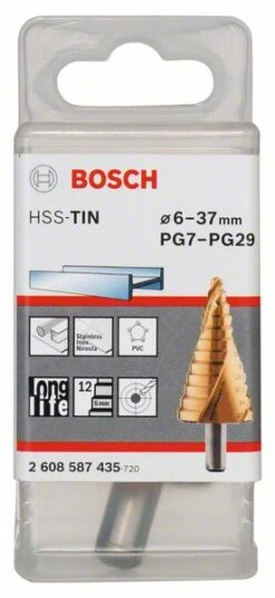 Bosch Stufenbohrer HSS-TiN, Für Kabelverschraubung, 6 - 37 Mm, 10 Mm, 93 Mm, 12 Stufen (2 608 587 435)