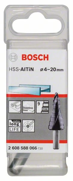 Bosch Stufenbohrer HSS-AlTiN, 4 - 20 Mm, 6 Mm, 50 Mm, 9 Stufen (2 608 588 066)