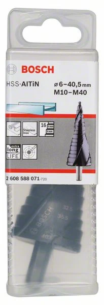Bosch Stufenbohrer HSS-AlTiN, Für Kabelverschraubungen, M10-M40, 10 Mm, 125,5 Mm (2 608 588 071)