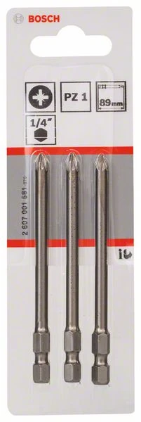 Bosch Schrauberbit Extra-Hart PZ 1, 89 Mm, 3er-Pack (2 607 001 581)
