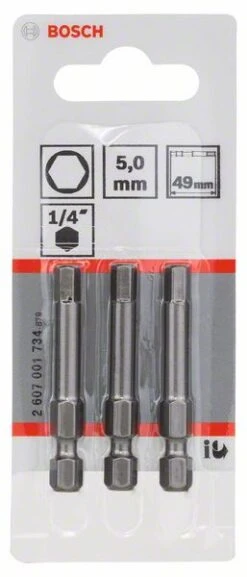 Bosch Schrauberbit Extra-Hart HEX 5, 49 Mm, 3er-Pack (2 607 001 734)