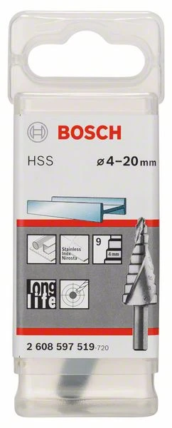 Bosch Stufenbohrer HSS, 4 - 20 Mm, 8 Mm, 70,5 Mm, 9 Stufen (2 608 597 519)