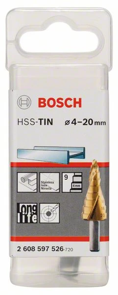 Bosch Stufenbohrer HSS-TiN, 4 - 20 Mm, 8 Mm, 75 Mm, 9 Stufen (2 608 597 526)