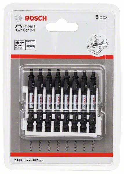 Bosch Doppelklingen Schrauberbit-Set Impact Control, 8-teilig, T15-T15, 65 Mm (2 608 522 342)