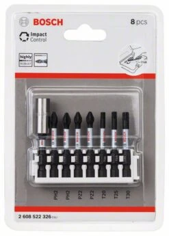 Bosch Schrauberbit-Set Impact Control, 8-teilig, 2 x PH2, 2x PZ2, T20, T25, T30, 50 Mm (2 608 522 326)