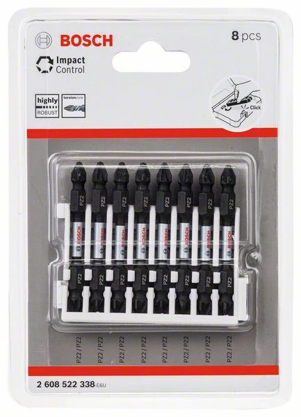 Bosch Doppelklingen Schrauberbit-Set Impact Control, 8-teilig, PZ2-PZ2, 65 Mm (2 608 522 338)