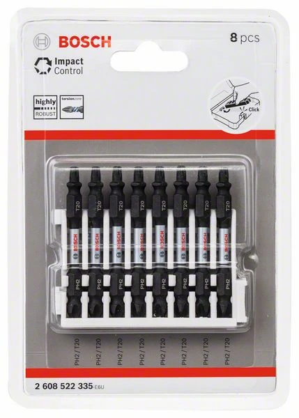 Bosch Doppelklingen Schrauberbit-Set Impact Control, 8-teilig, PH2-T20, 65 Mm (2 608 522 335)