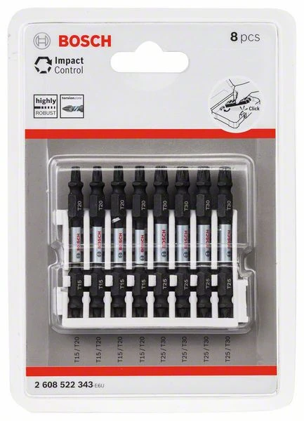 Bosch Doppelklingen Schrauberbit-Set Impact Control, 8-teilig, T15-20 / T25-30, 65 Mm (2 608 522 343)